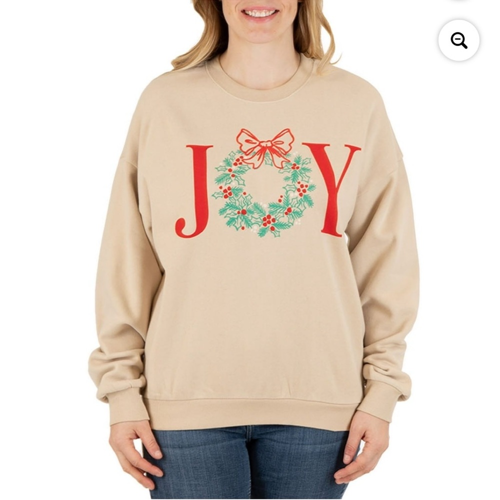 I’m in size extra large Joyce sweatshirt State of Mind Tan Joy Sweatshirt - Picture 1 of 6